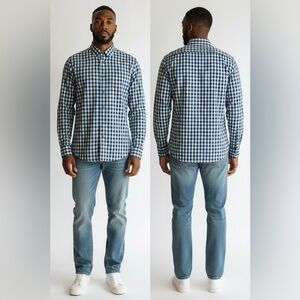 Express Navy and White Plaid Button Down Shirt- fitted LG 16-16.5